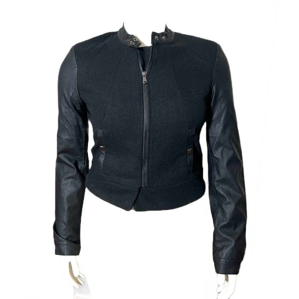 Ci Sono Black Bomber Jacket with Leather Sleeves Size M (S)